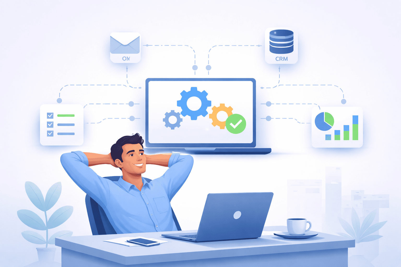 Relaxed agency owner enjoying automation efficiency